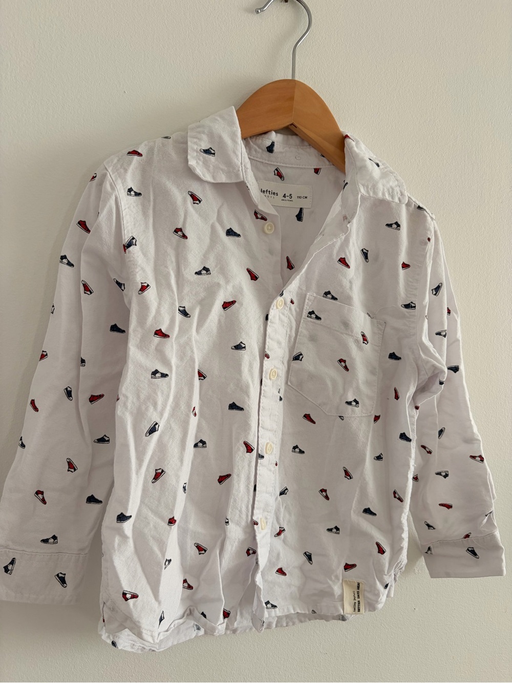 White Casual Button-Down Shirt with Red & Navy Sneaker Print